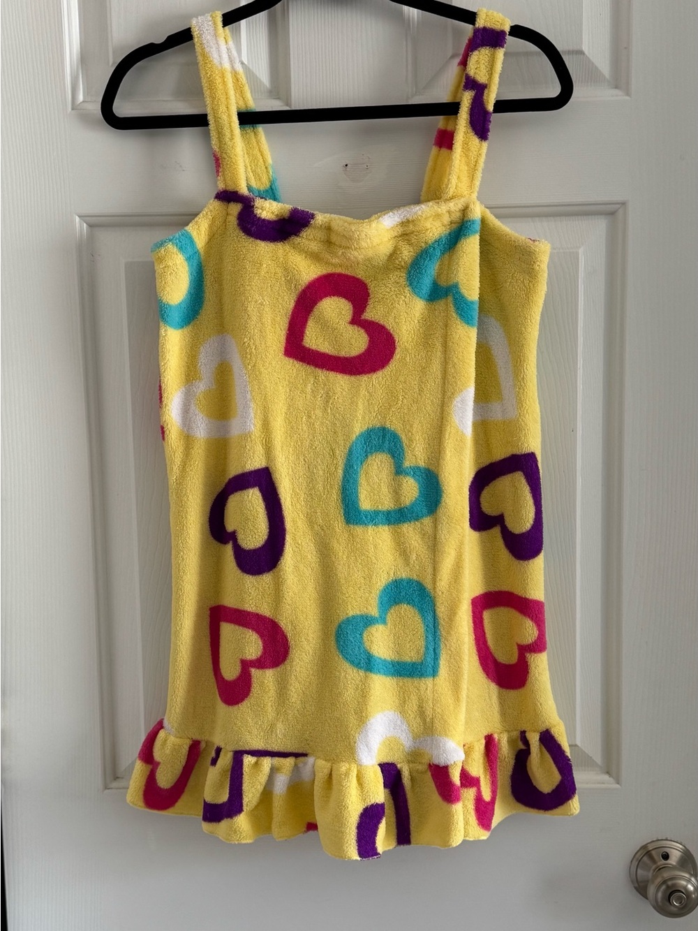 SO Women's Yellow Terry Tank Velcro Cover Up with Multicolor Heart Print